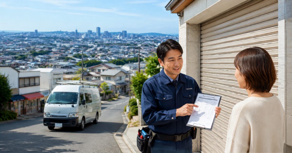 作業員と工事の確認をしている女性