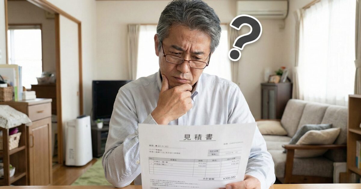 修理の見積書を確認している男性